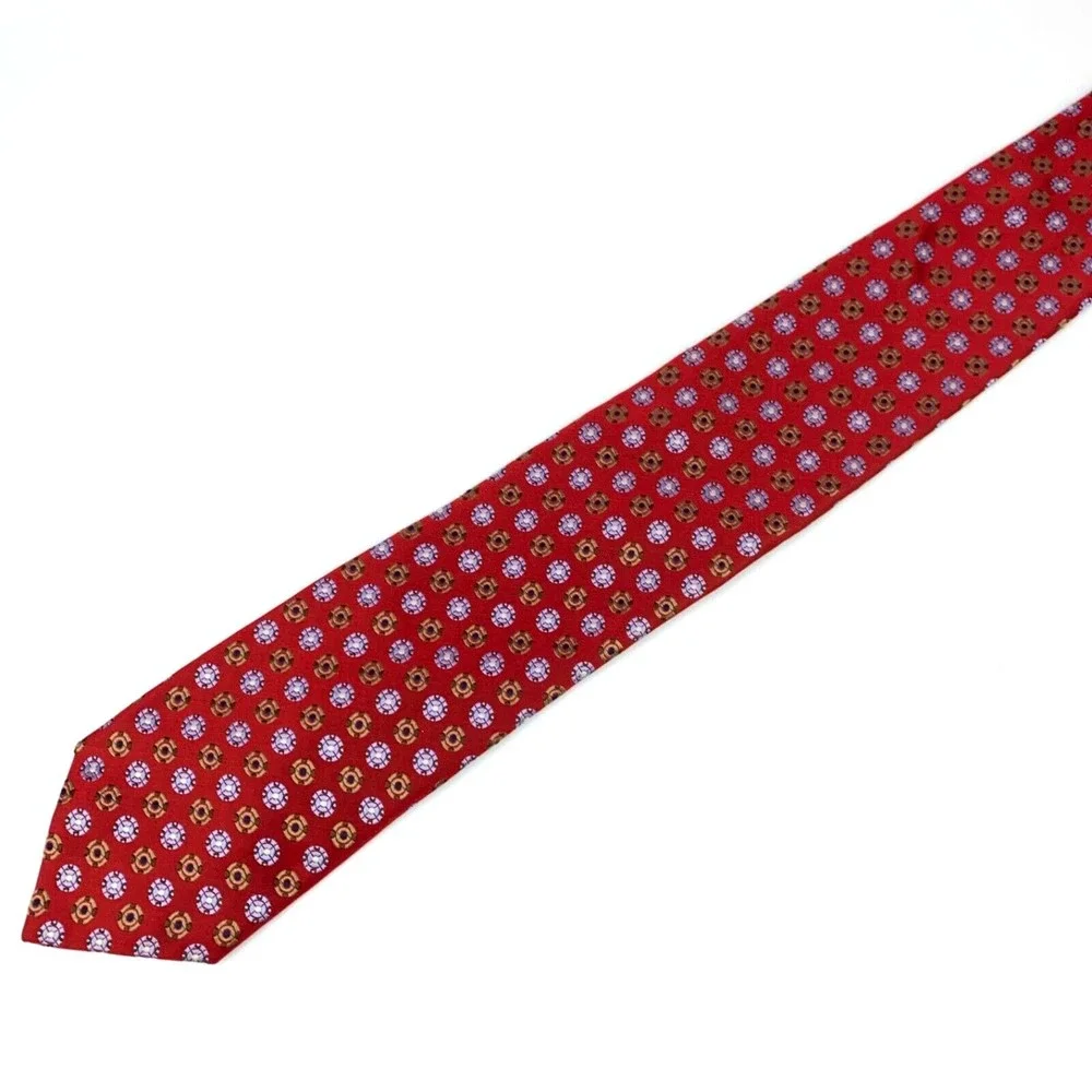 IKE BEHAR New York Red Tie 100% Imported Silk Hand Tailored Woven Mens Necktie